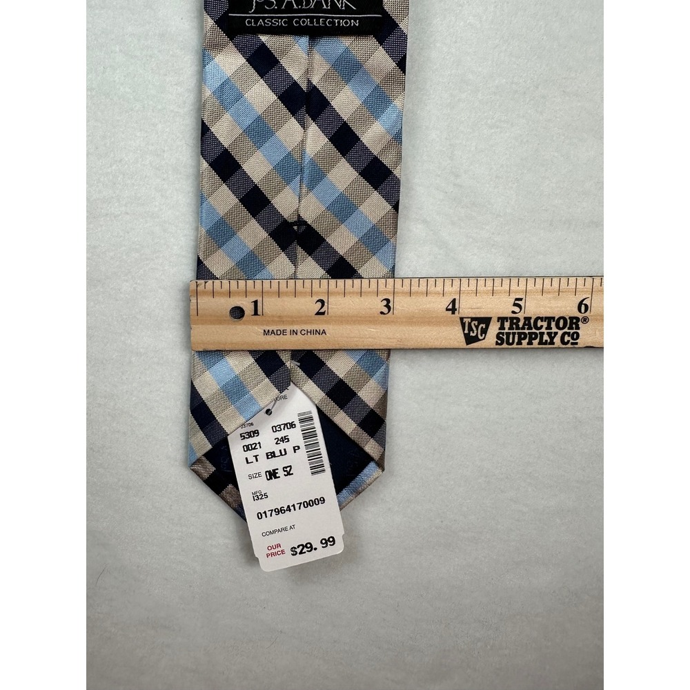 J.S. Bank Classic Collection Plaid Necktie Men's LT BLU P - Picture 2 of 2
